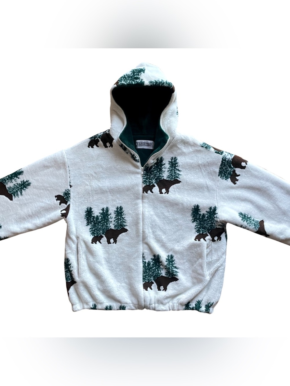 VTG Country Woods Sherpa Fleece Bears Pine Trees Fuzzy Thick Cabin Camping Sz L